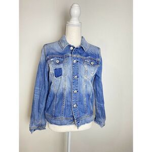 C & C California Denim Jacket Sz M Distressed Jean Lee Trucker Grunge Light Wash